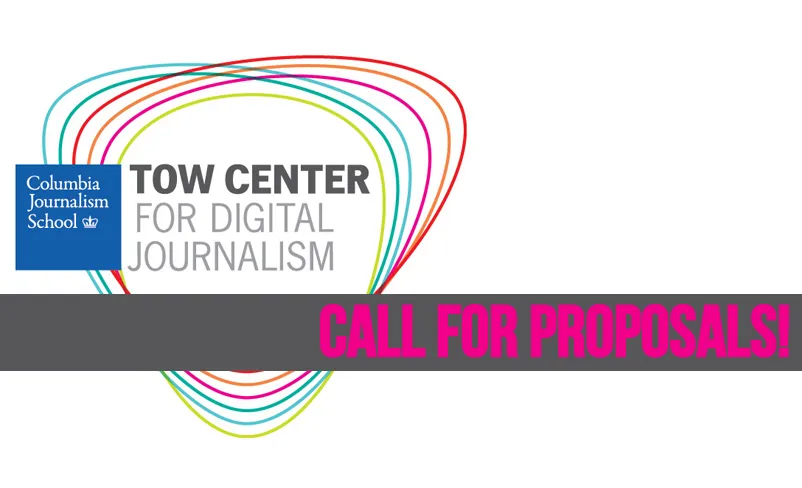 Tow center logo with "call for proposals" written in bold pink letters on a grey background.